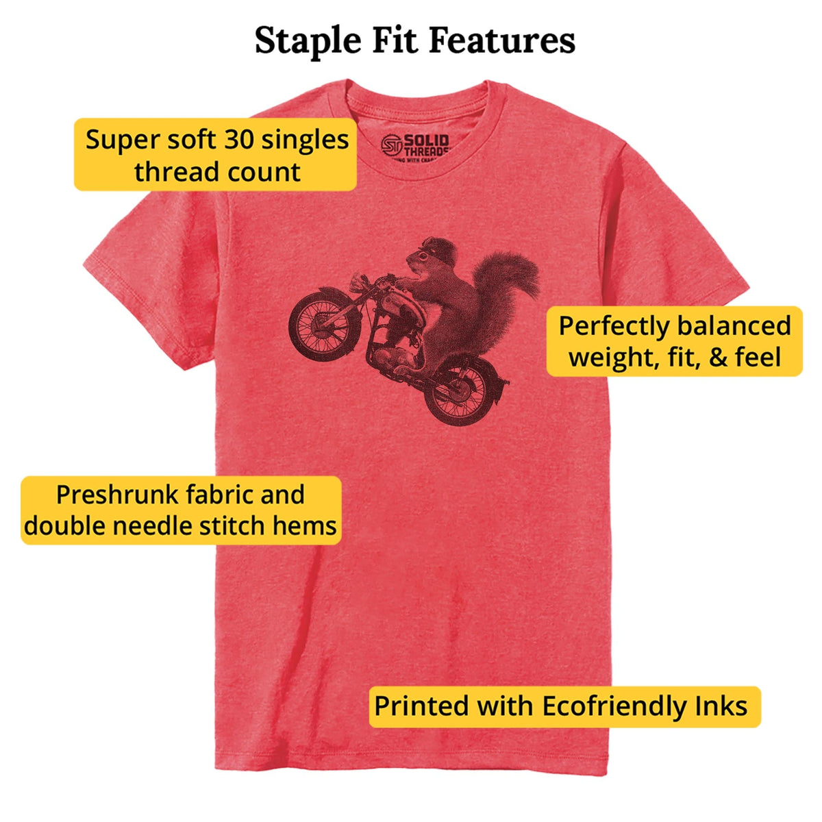 Fuzzy Rider Cool Staple T-shirt in Red Heather - Fit Attributes