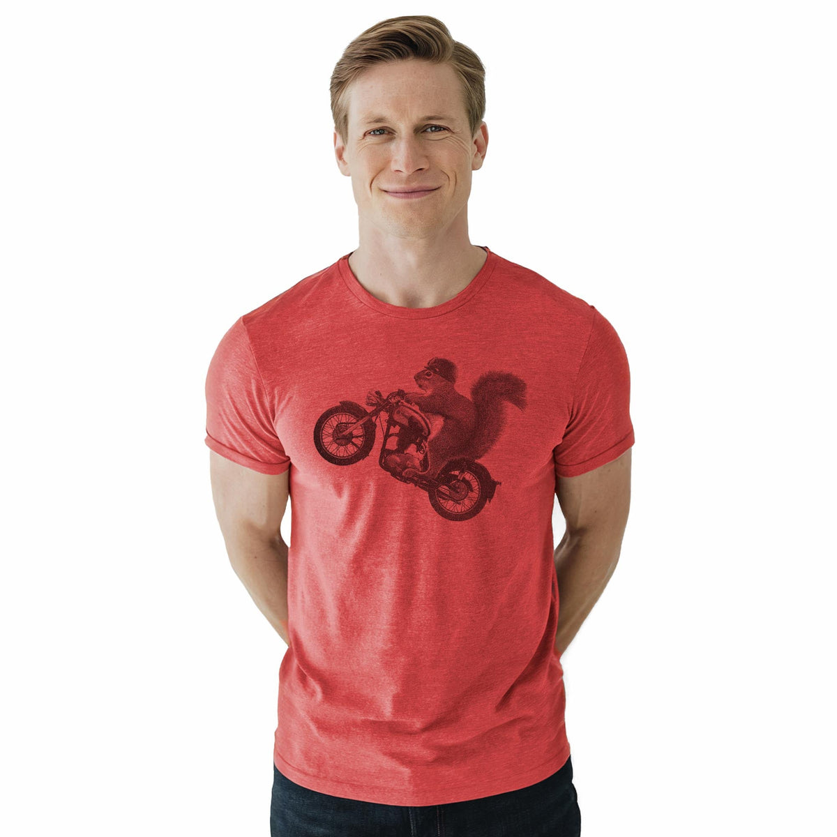 Fuzzy Rider Cool Staple T-shirt in Red Heather On Model - Front View