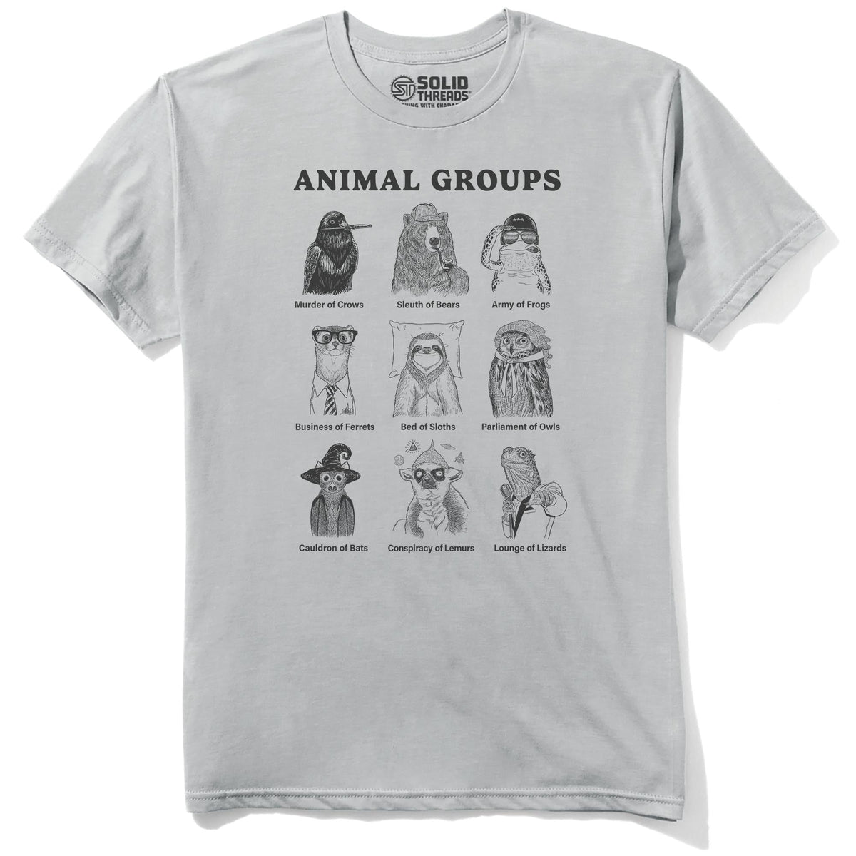 Animal Groups Funny Staple T-shirt in Silver - Front View