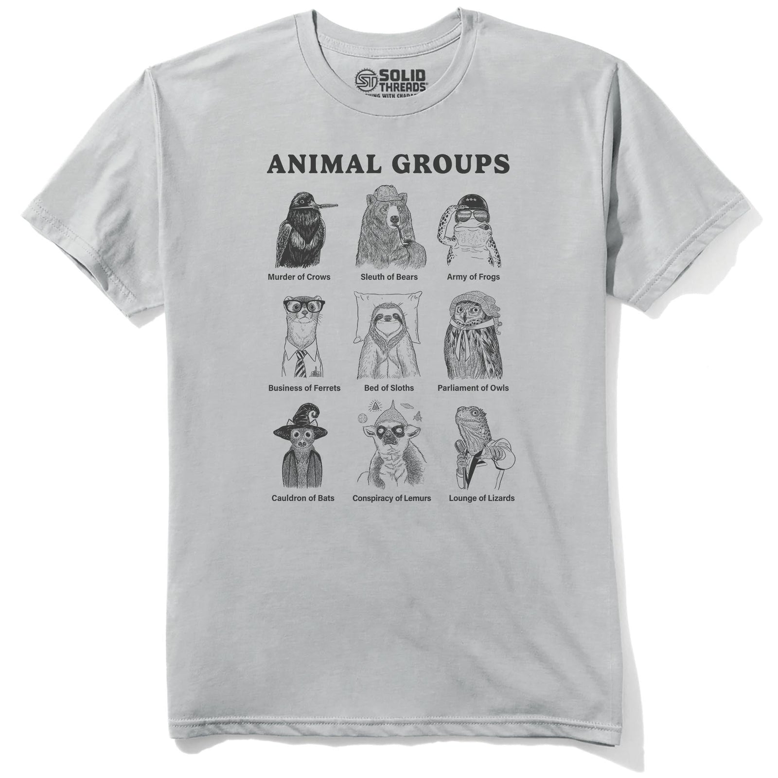 Animal Groups Funny Staple T-shirt in Silver - Front View