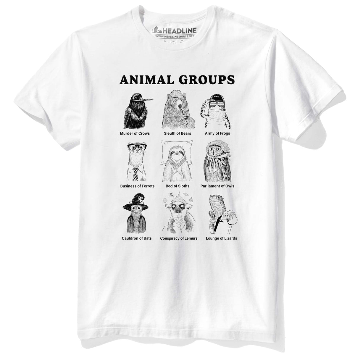 Men&#39;s Animal Groups Cool Nerdy Zoology Graphic T-Shirt | Funny Collective Nouns Tee | Solid Threads