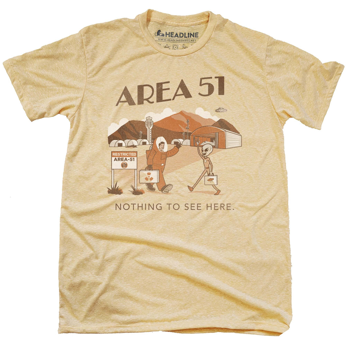 Men&#39;s Area 51 Funny Conspiracy Graphic T-Shirt | Vintage Alien Desert Tourist Tee | Solid Threads