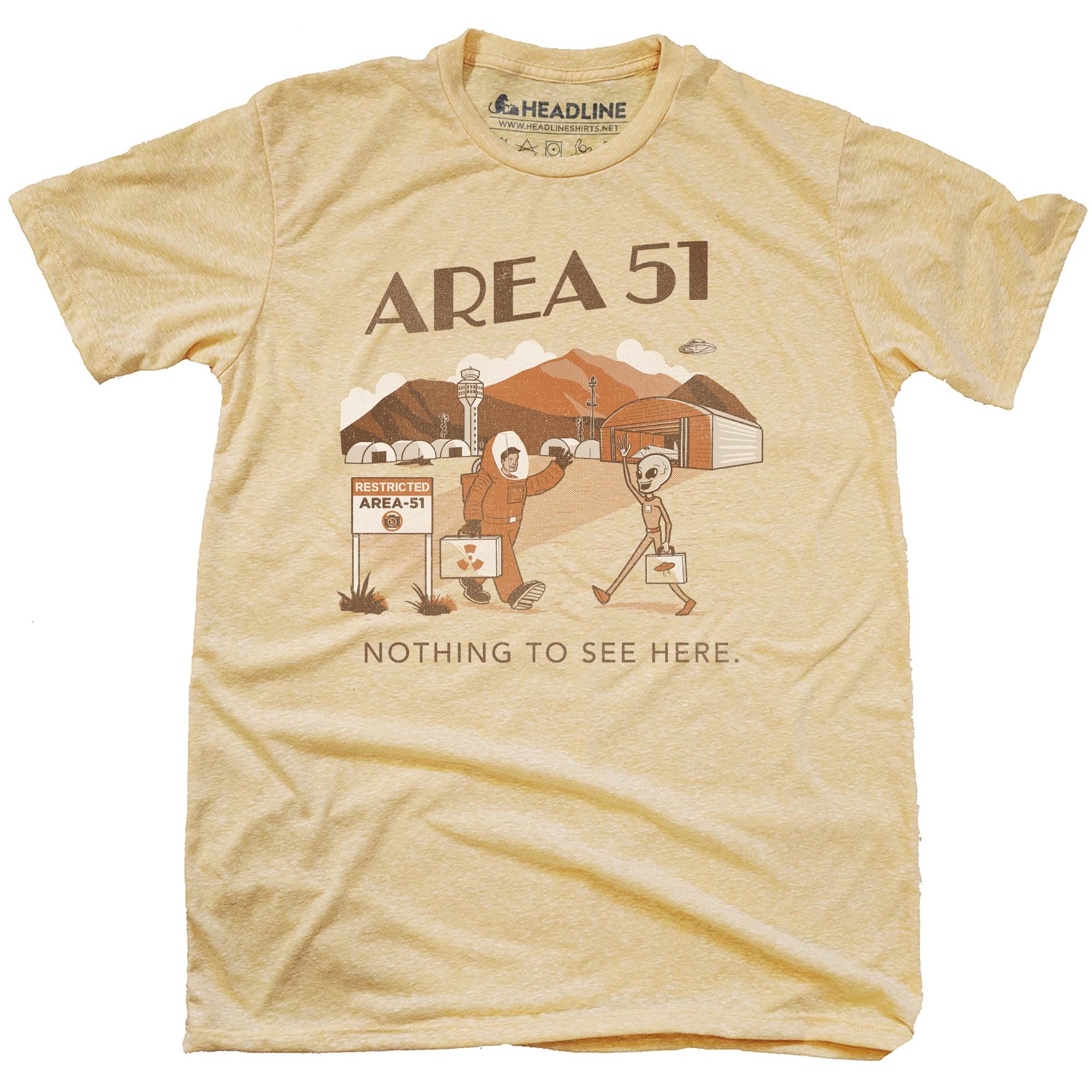 Men's Area 51 Funny Conspiracy Graphic T-Shirt | Vintage Alien Desert Tourist Tee | Solid Threads