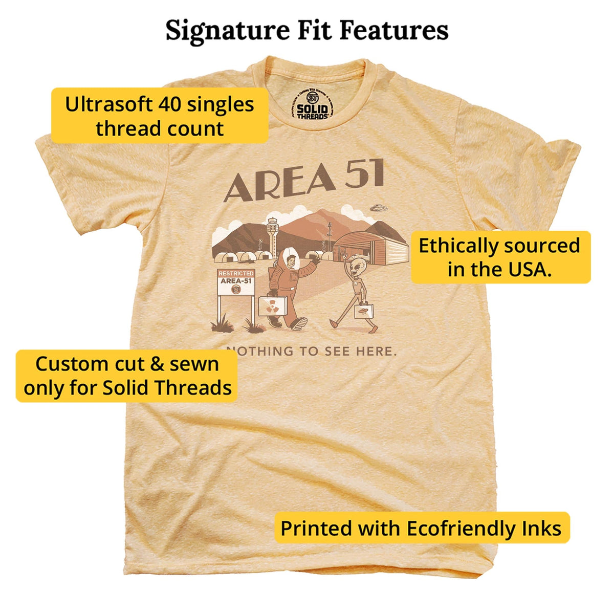 Area 51 Funny Signature T-shirt in Triblend Gold - Fit Attributes