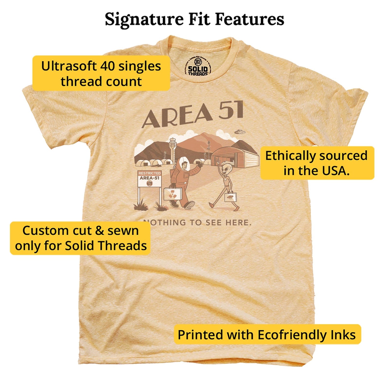 Area 51 Funny Signature T-shirt in Triblend Gold - Fit Attributes