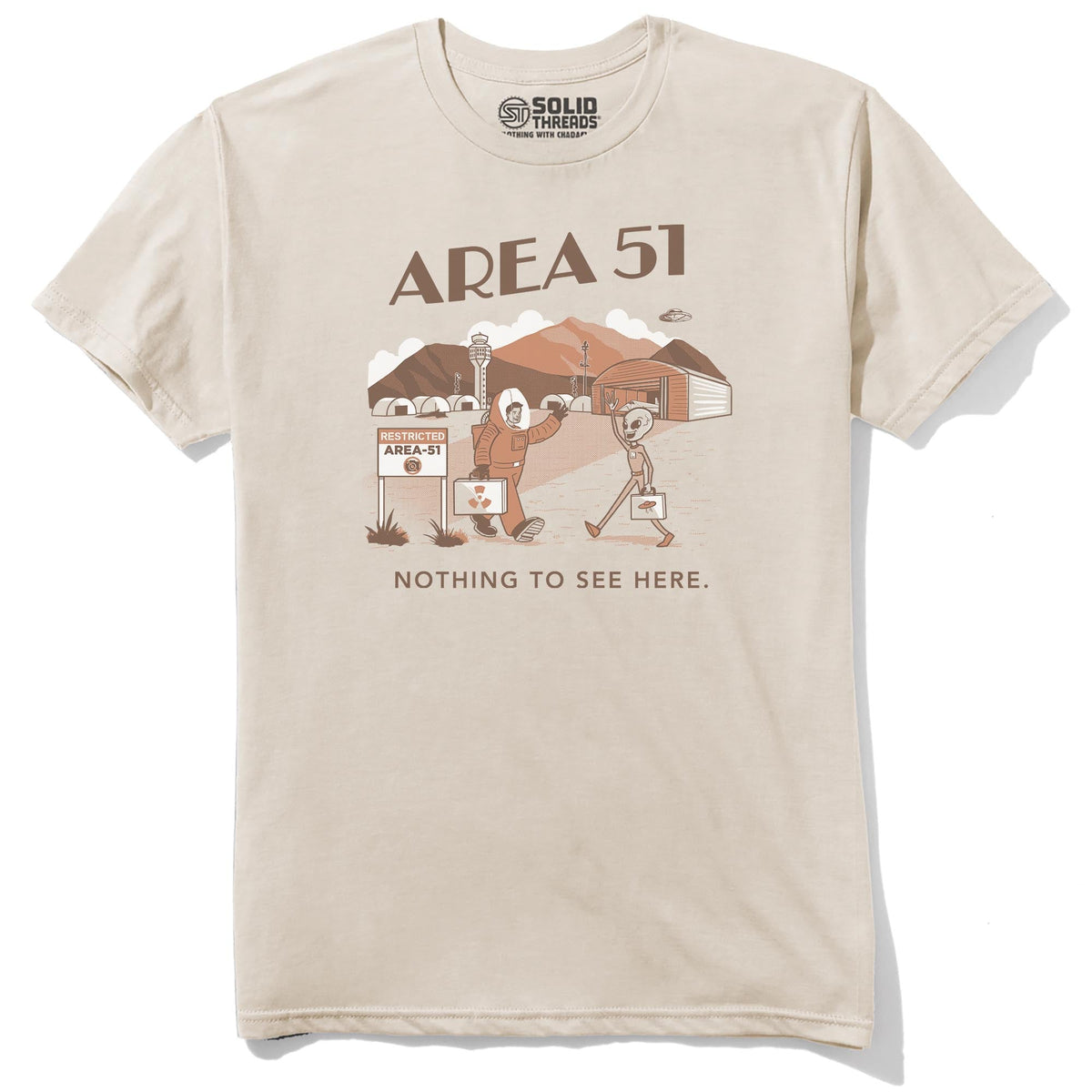 Area 51 Funny Staple T-shirt in Natural - Front View