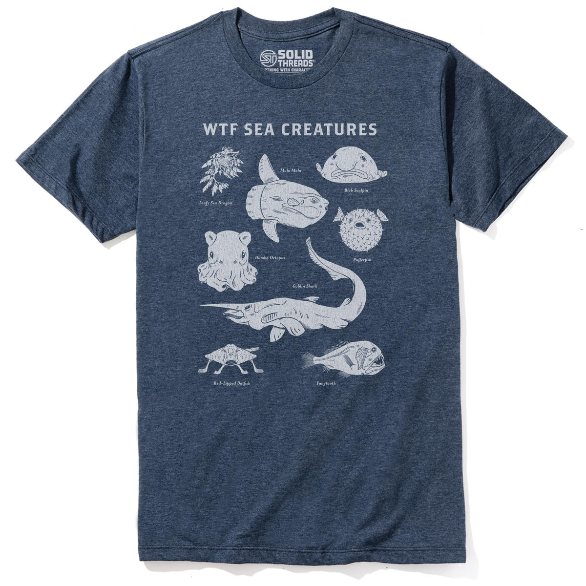 Wtf Sea Creatures Cool Staple T-shirt in Navy Heather - Front View