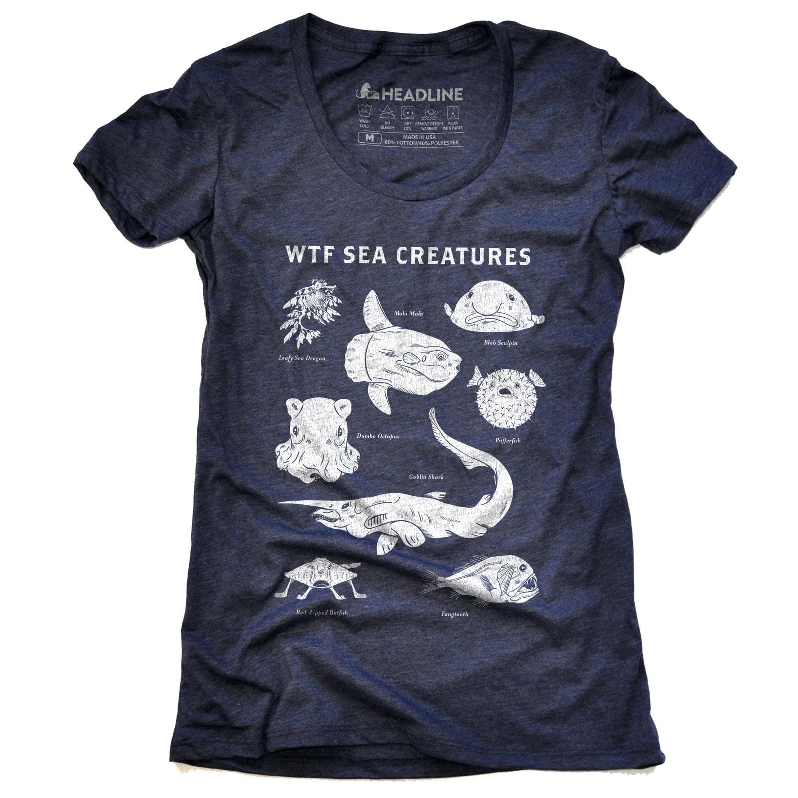 Women's Wtf Sea Creatures Cool Graphic T-Shirt | Designer Blobfish Chart Ocean Tee | Solid Threads