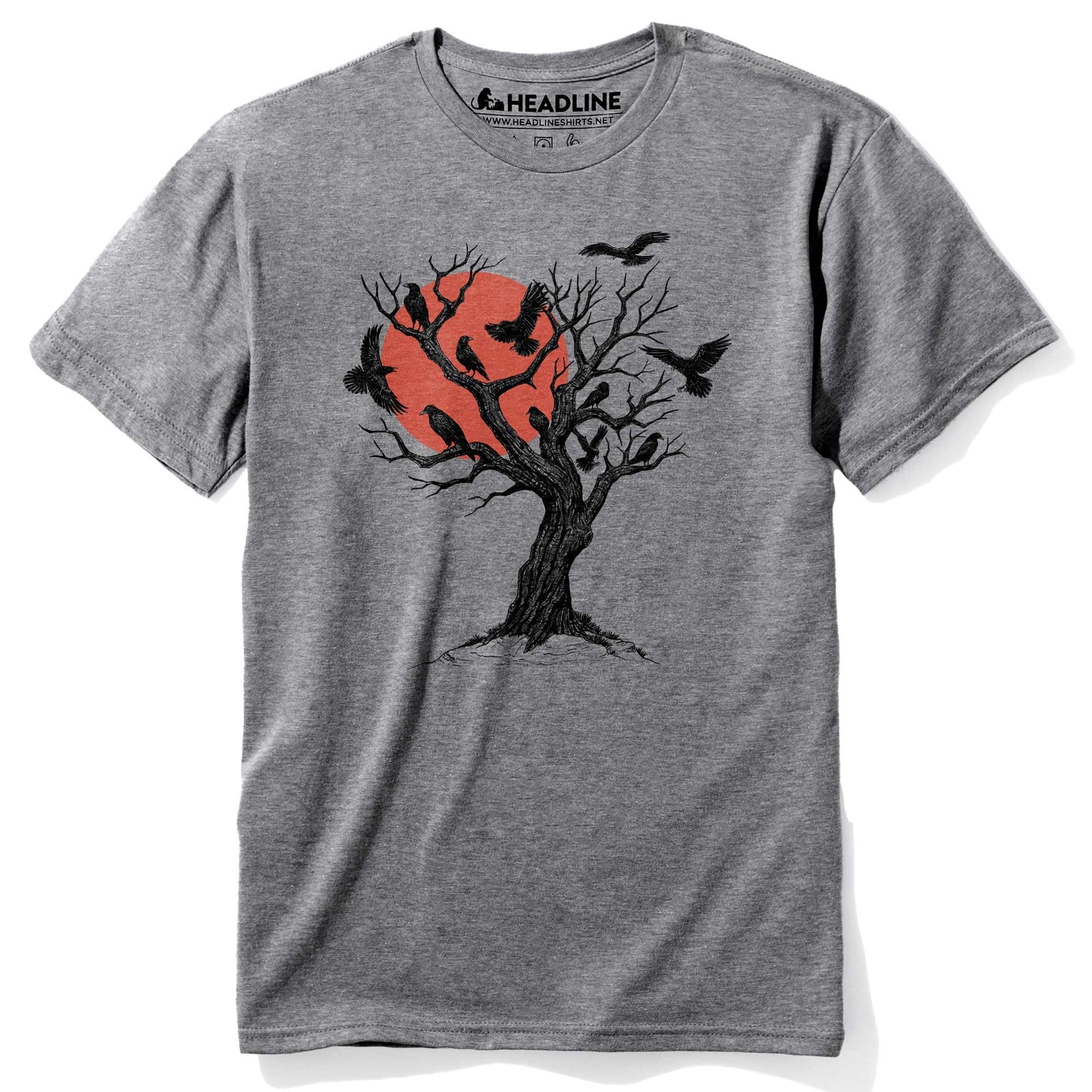 Men's Murder At Sunset Designer Spooky Graphic T-Shirt | Vintage Crows Tree Tee | Solid Threads