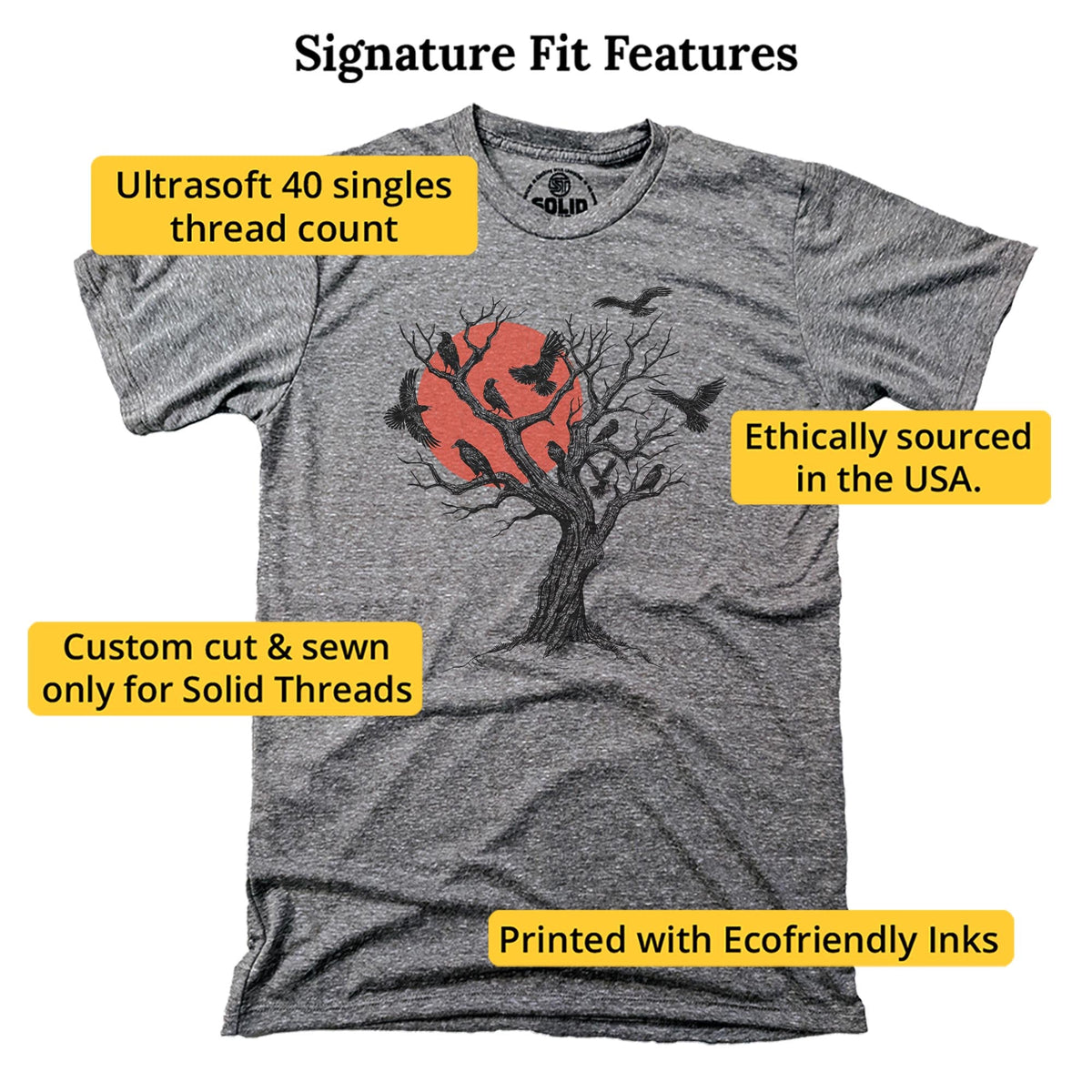 Murder At Sunset Designer Signature T-shirt in Triblend Grey - Fit Attributes