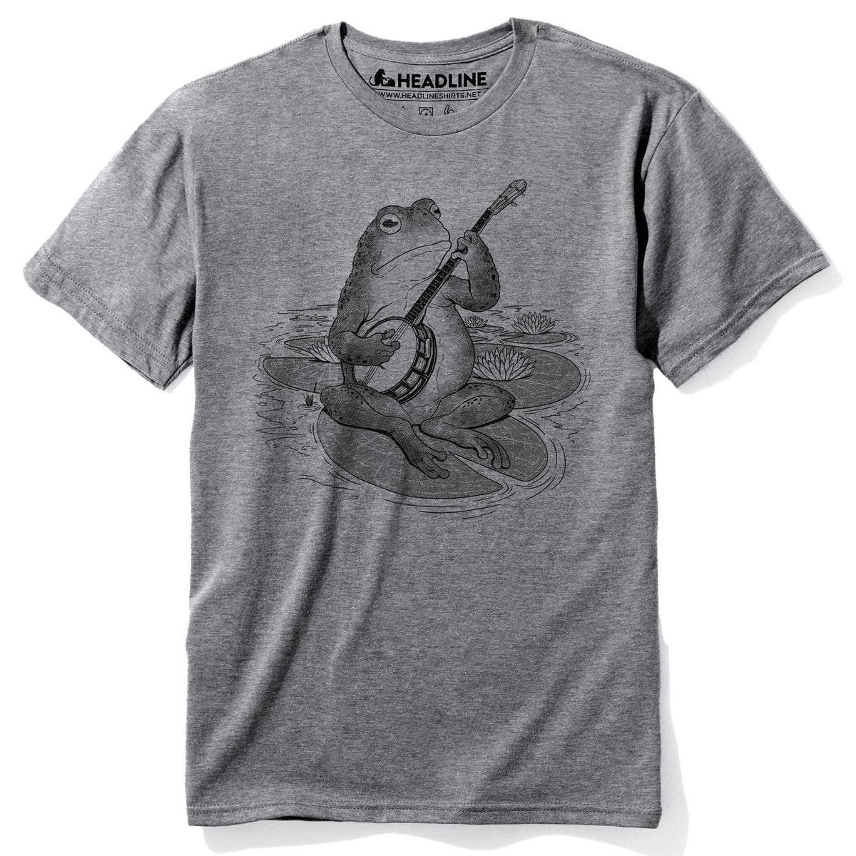 Men&#39;s Country Frog Designer Musician Graphic T-Shirt | Vintage Banjo Lilypad Tee | Solid Threads