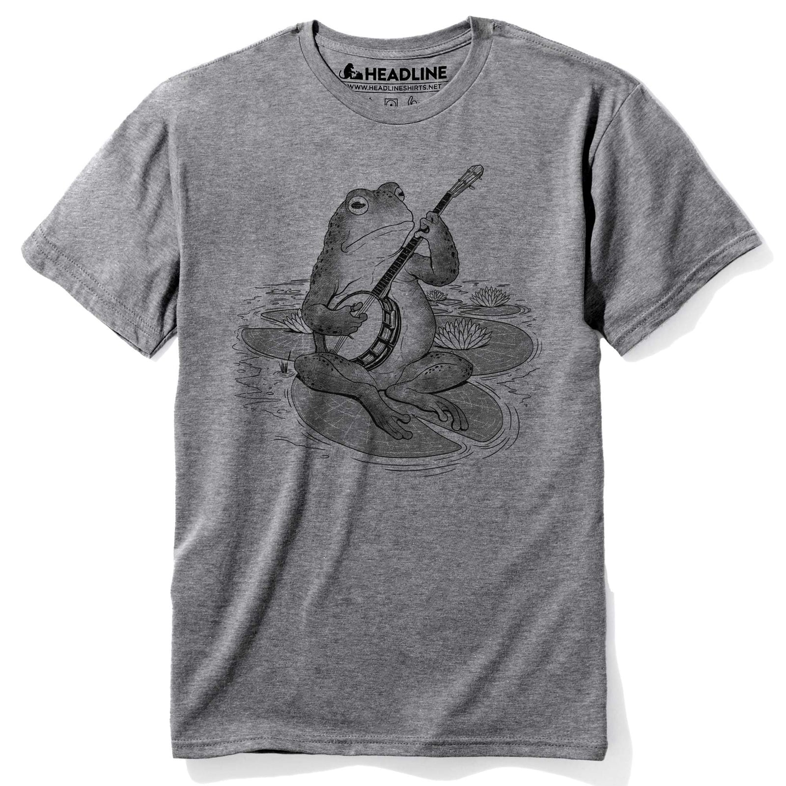 Men's Country Frog Designer Musician Graphic T-Shirt | Vintage Banjo Lilypad Tee | Solid Threads