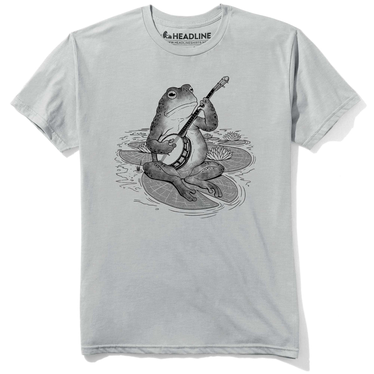 Men&#39;s Country Frog Designer Musician Graphic T-Shirt | Vintage Banjo Lilypad Tee | Solid Threads