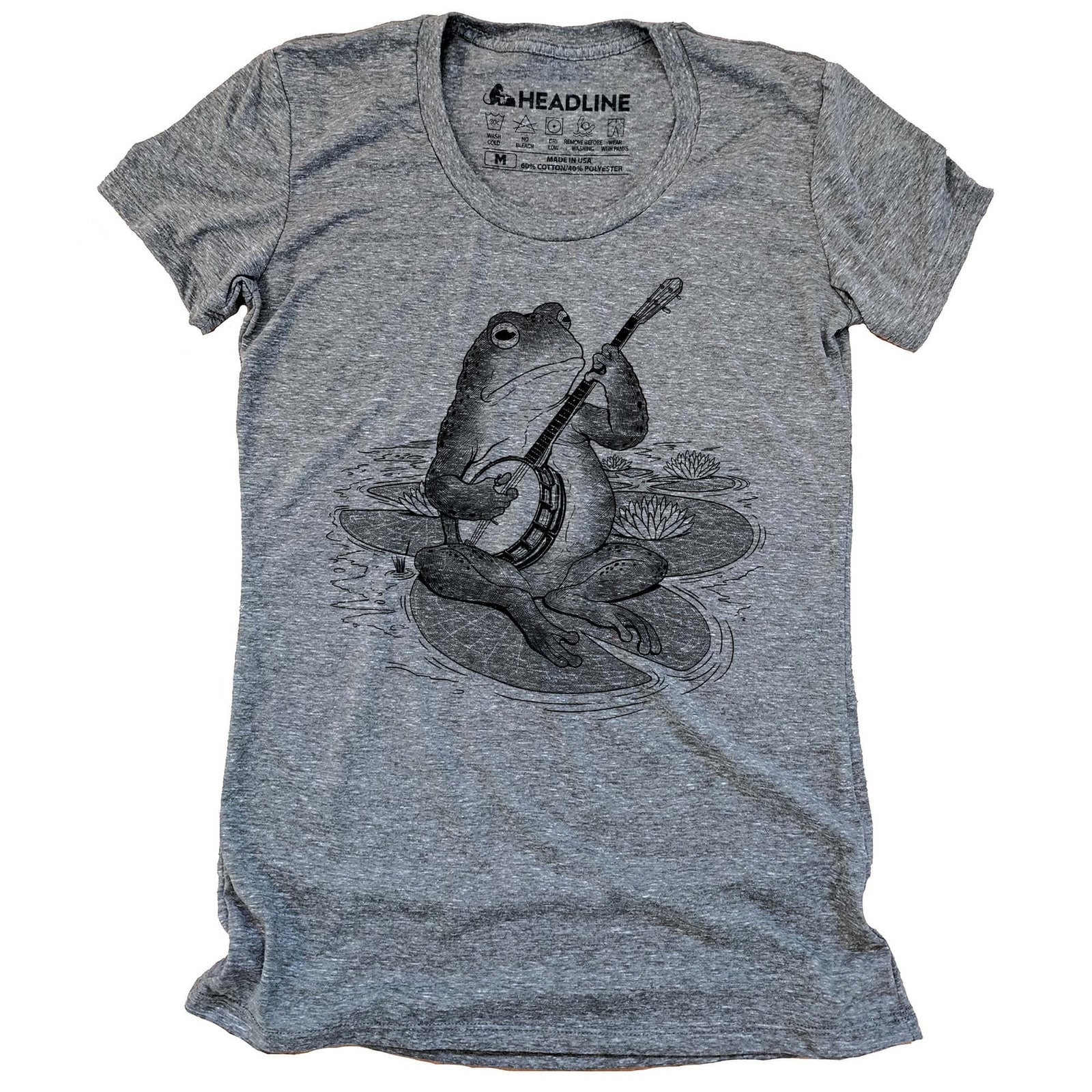 Women's Country Frog Designer Musician Graphic T-Shirt | Vintage Banjo Lilypad Tee | Solid Threads