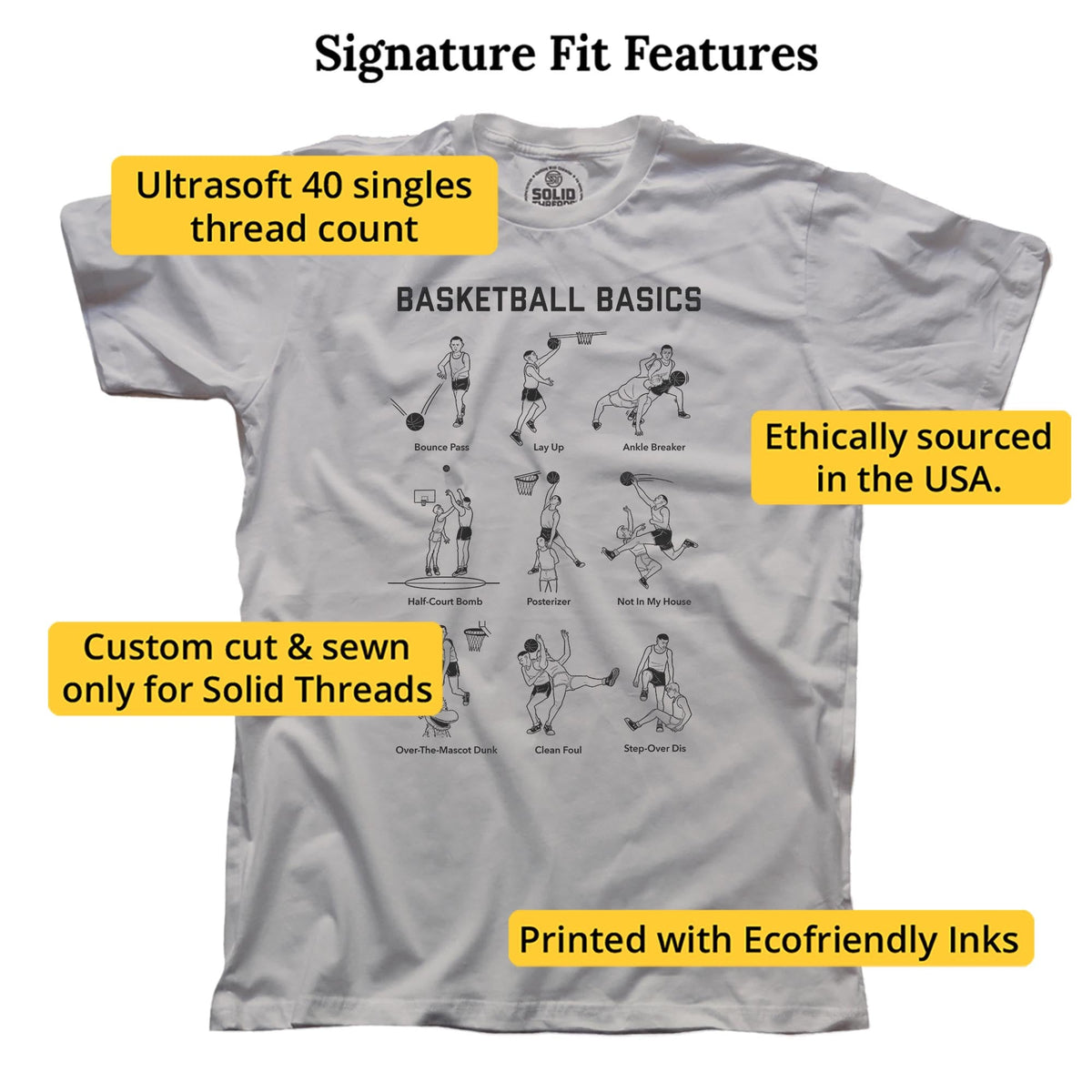 Basketball Basics Funny Signature T-shirt in Silver - Fit Attributes