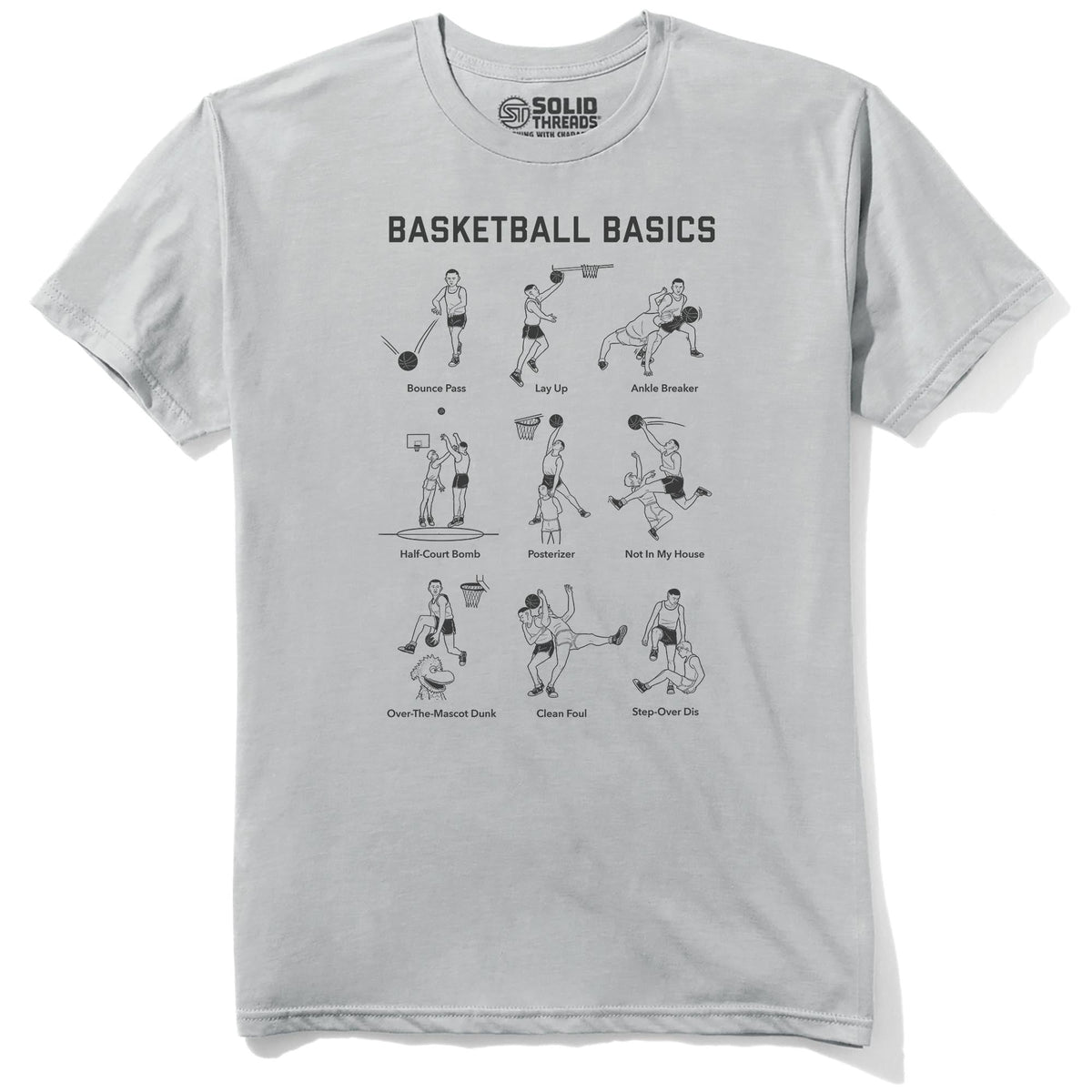 Basketball Basics Funny Staple T-shirt in Silver - Front View