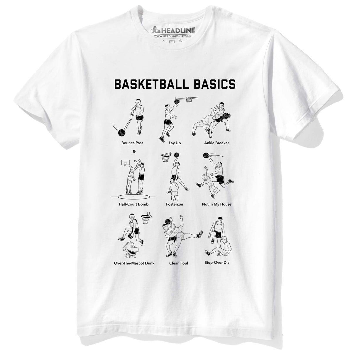 Men&#39;s Basketball Basics Funny Graphic T-Shirt | Cool Sports Teammate Parody Tee | Solid Threads