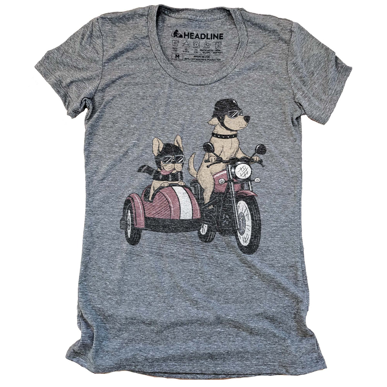 Women's Bred To Be Wild Vintage Graphic T-Shirt | Funny Dogs Motorcycle Sidecar Tee | Solid Threads