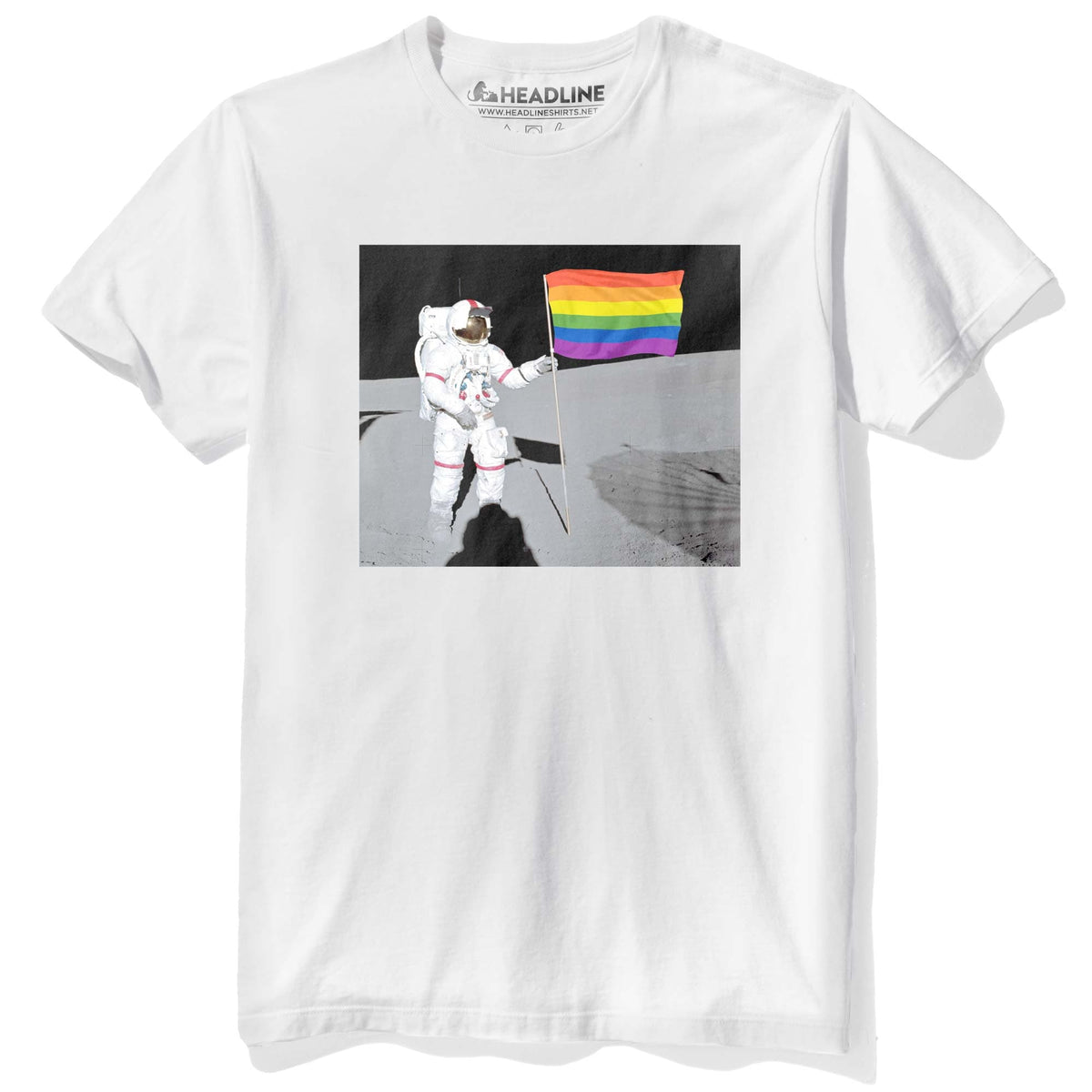 Men&#39;s One Giant Leap Cool Graphic T-Shirt | Designer Pride Flag  Tee | Solid Threads