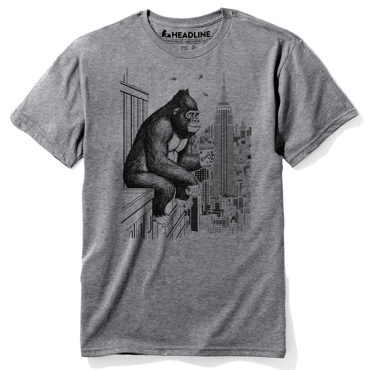 Men&#39;s King Coffee Break Funny Graphic T-Shirt | Cool Skyscraper New York Kong Tee | Solid Threads