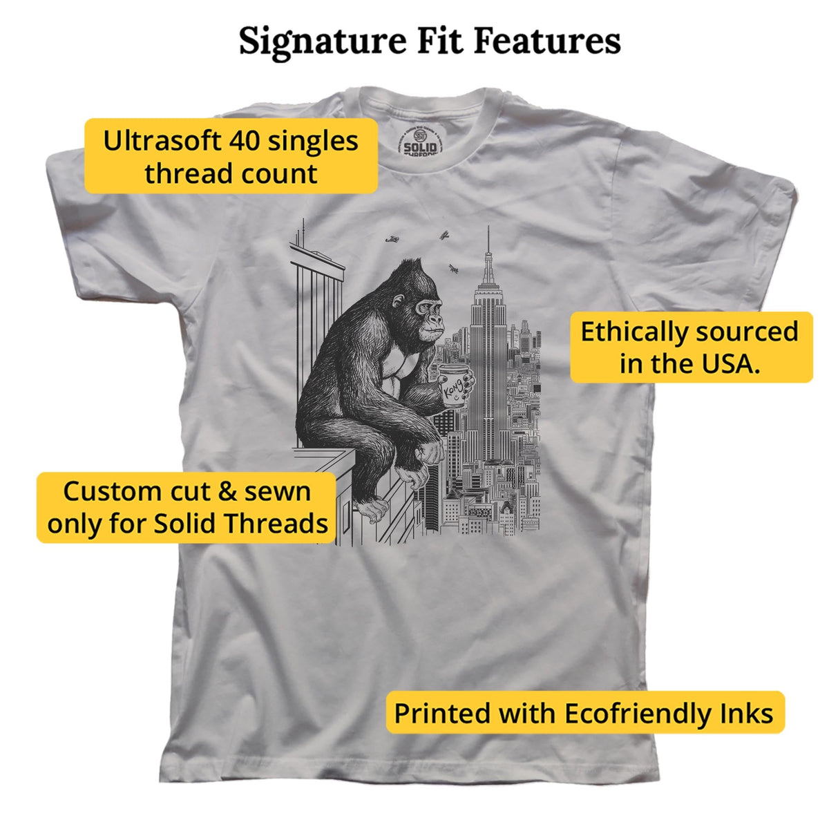 King Coffee Break Funny Signature T-shirt in Silver - Fit Attributes
