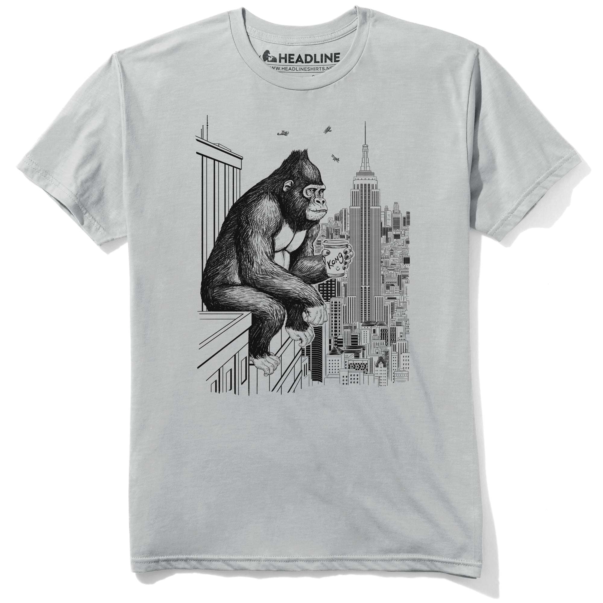 Men's King Coffee Break Funny Graphic T-Shirt | Cool Skyscraper New York Kong Tee | Solid Threads