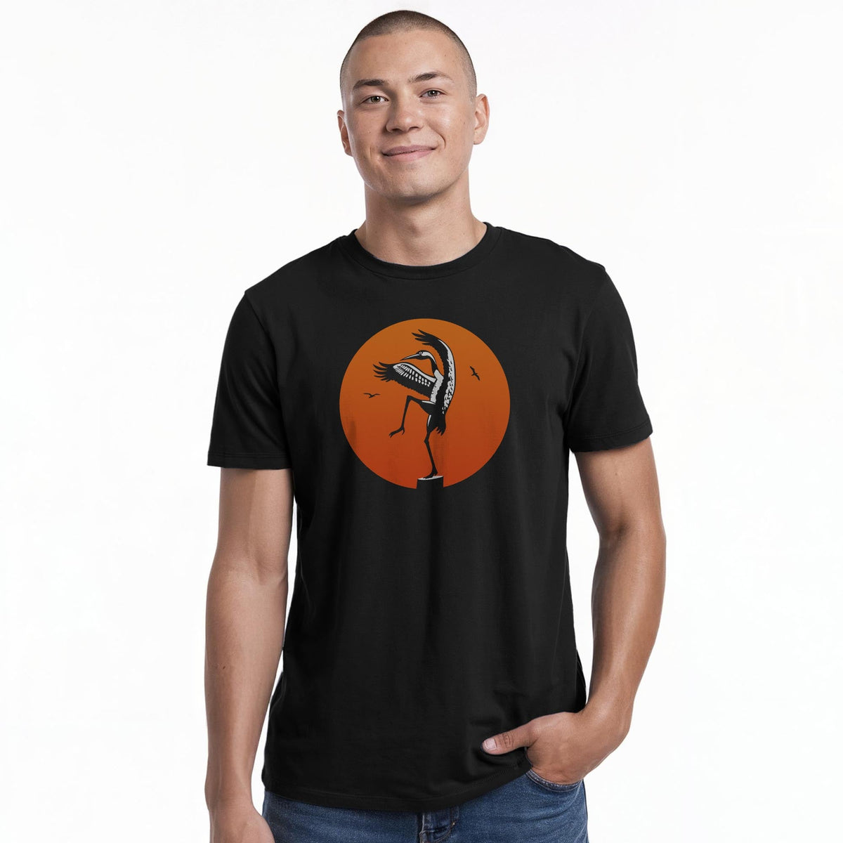 Crane Kick Designer Staple T-shirt in Black On Model - Front View