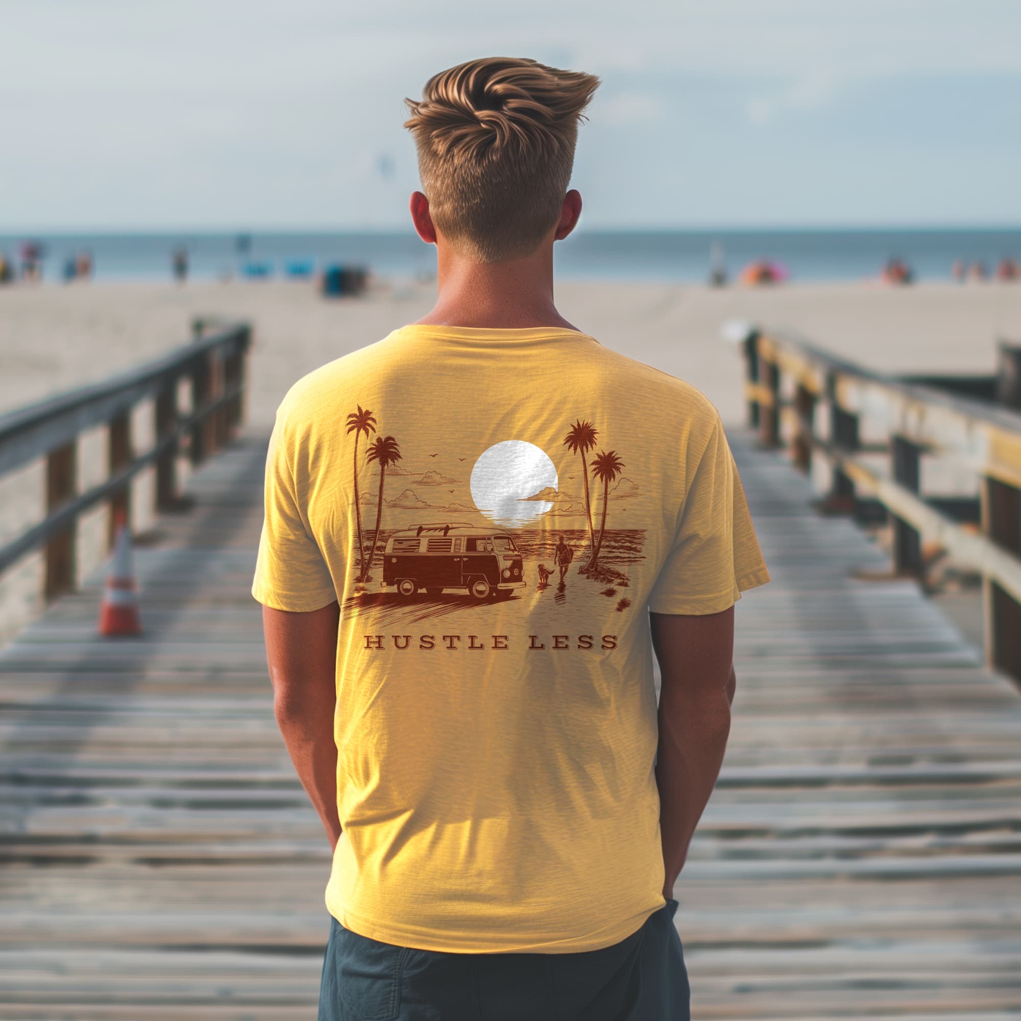 Men's Hustle Less Cool Van Life Graphic T-Shirt | Designer Surfing Tee On Model | Solid Threads