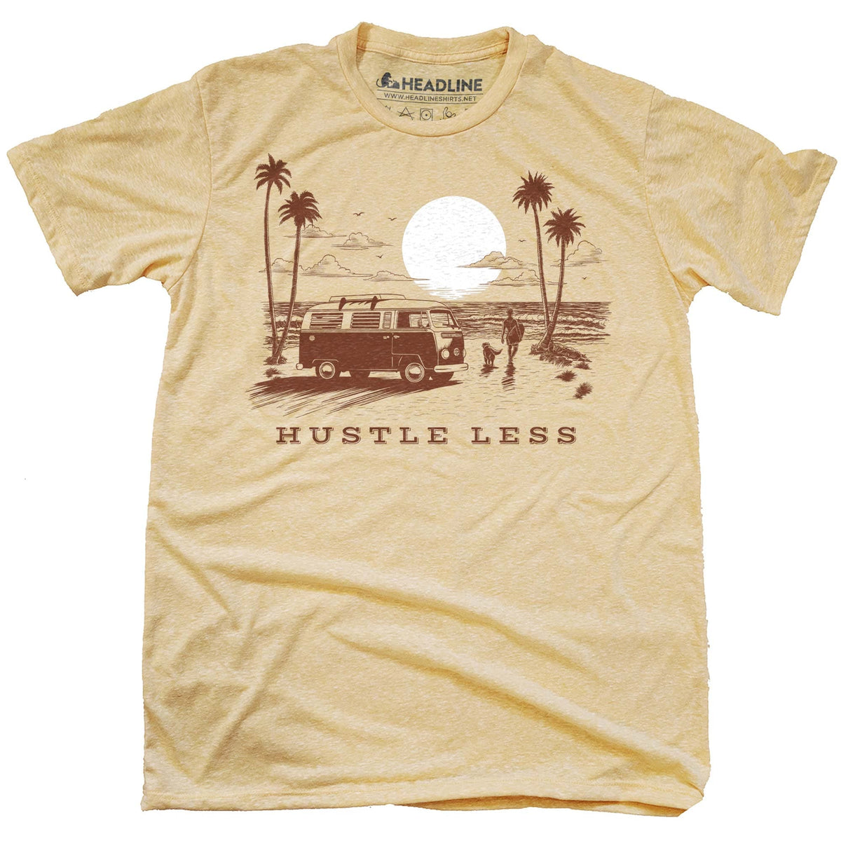 Men&#39;s Hustle Less Cool Van Life Graphic T-Shirt | Designer Surfing Tee  | Solid Threads