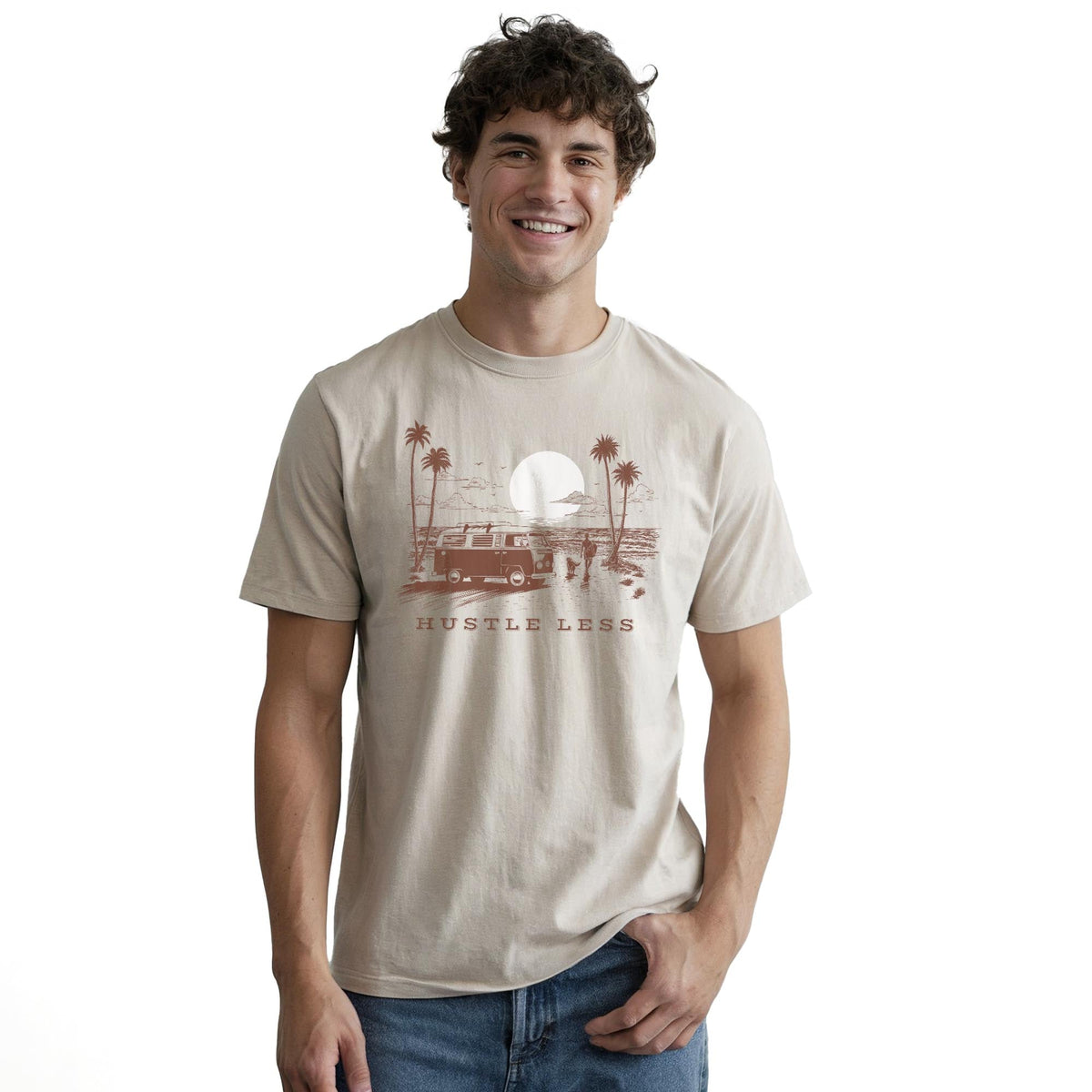 Hustle Less Cool Staple T-shirt in Natural On Model - Front View