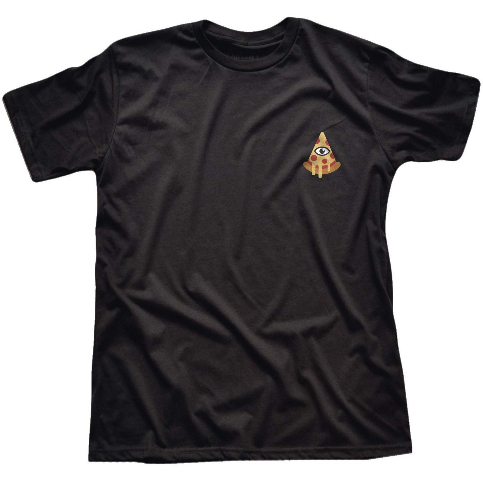Men's All Seeing Pizza Slice Designer Graphic T-Shirt | Cool Eye Illuminati Tee Front | Solid Threads