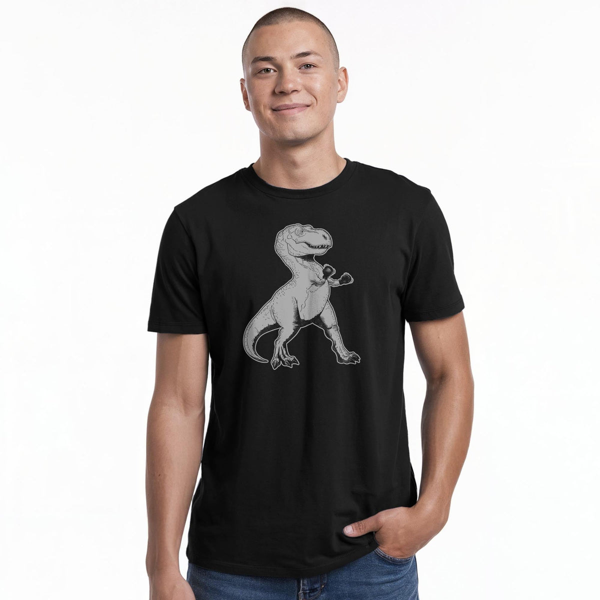 Kid Dino Mite Cool Staple T-shirt in Black On Model - Front View