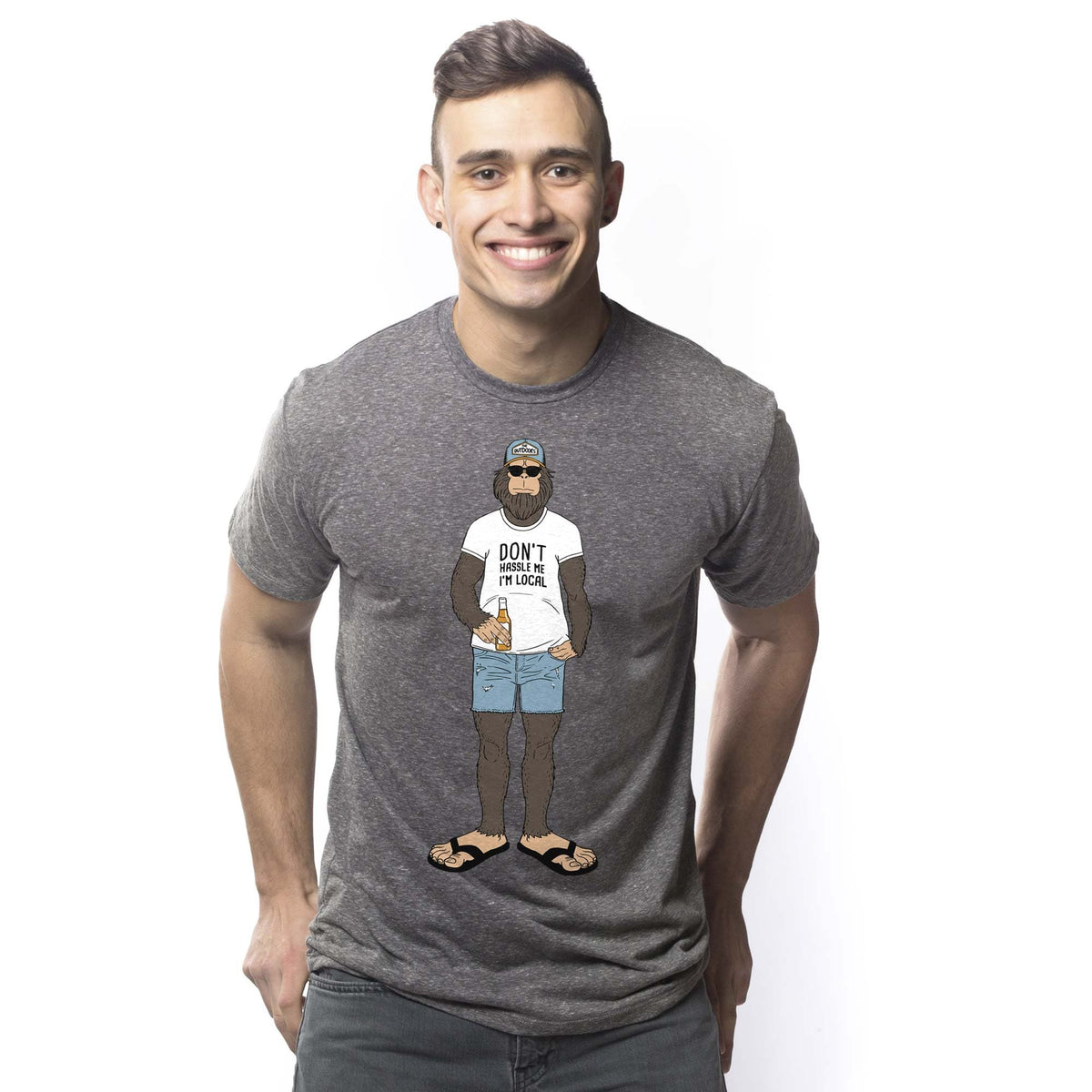 Men's Chillfoot Funny Graphic T-Shirt | Cool Bigfoot Beer  Tee On Model | Solid Threads