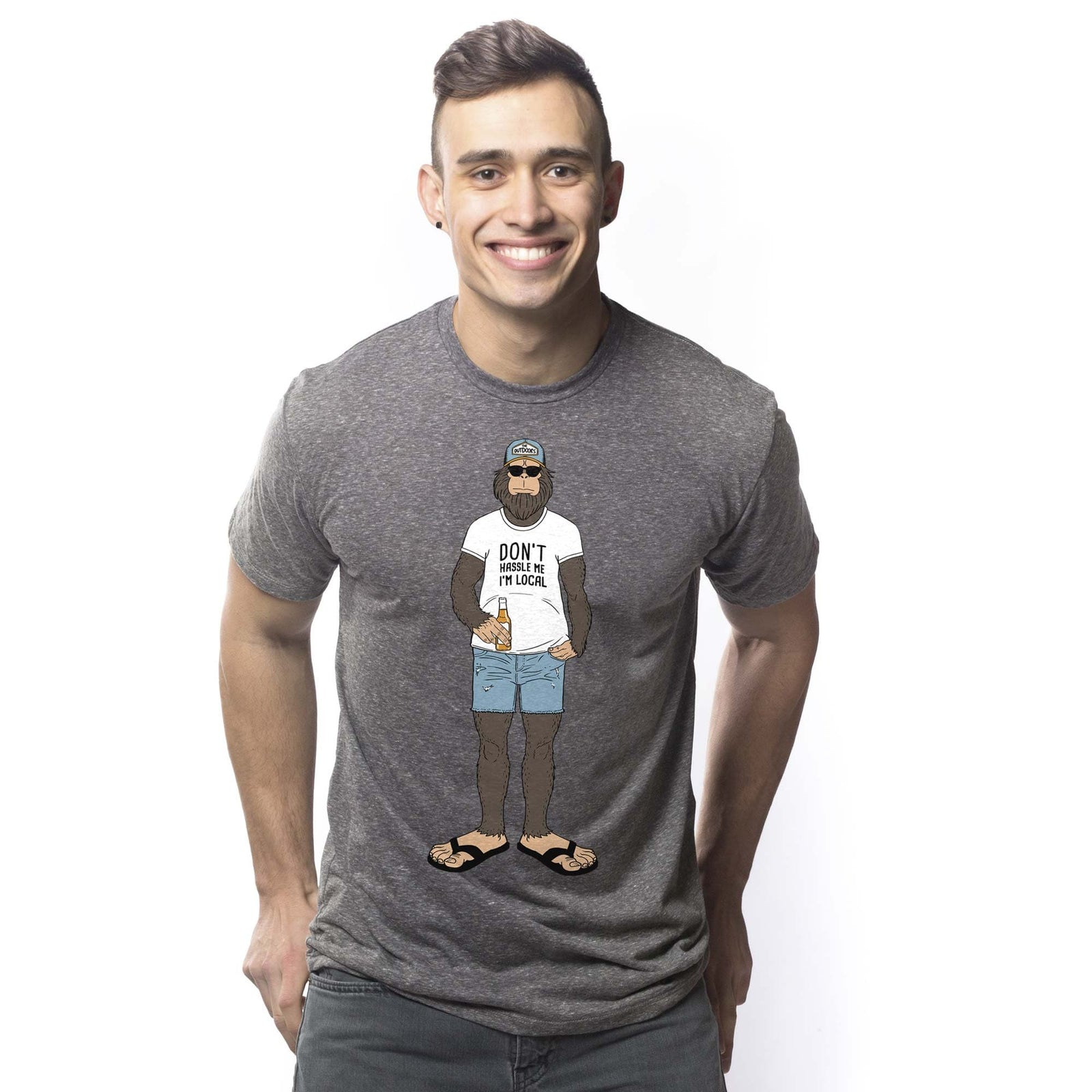 Men's Chillfoot Funny Graphic T-Shirt | Cool Bigfoot Beer  Tee On Model | Solid Threads