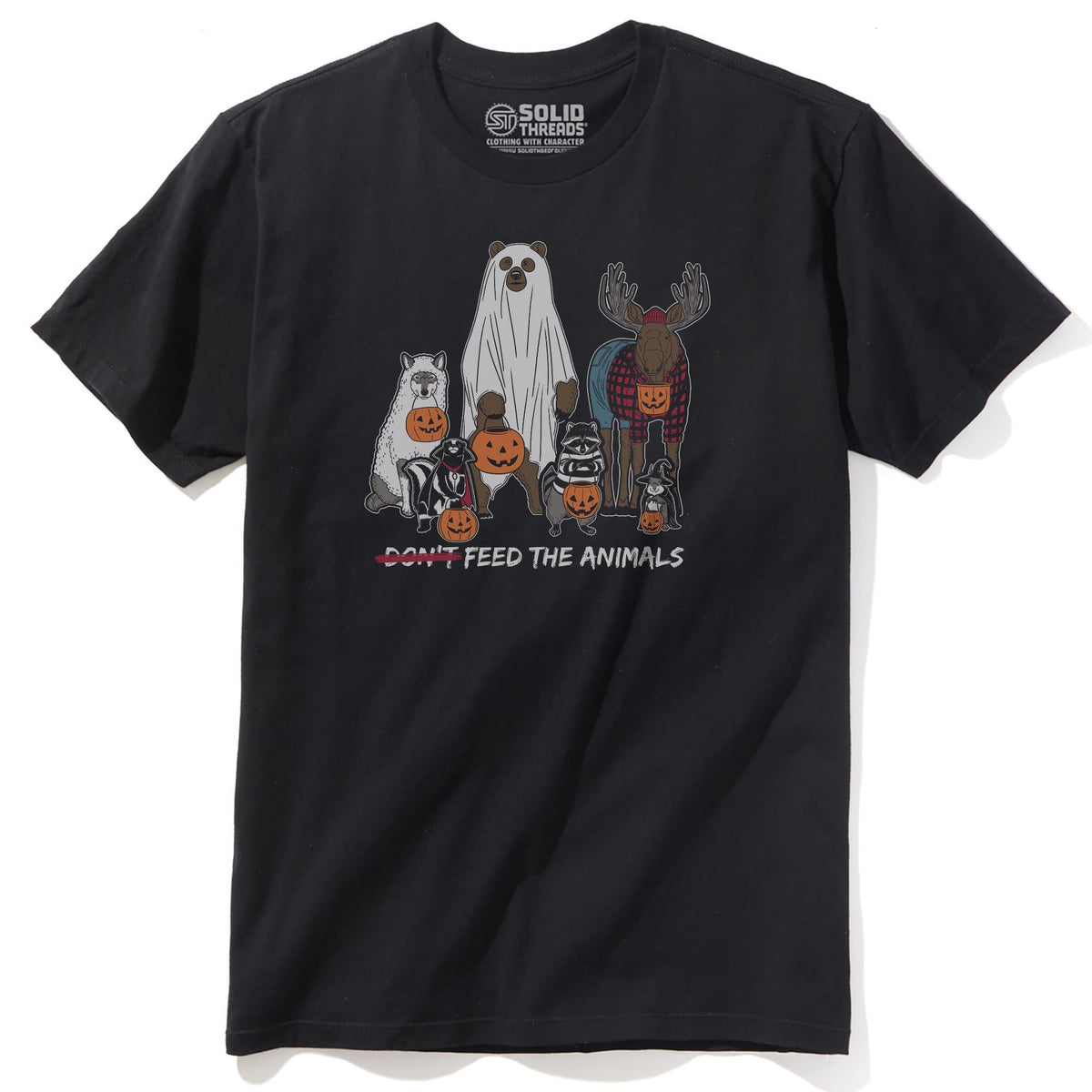 Feed The Animals Funny Staple T-shirt in Black - Front View