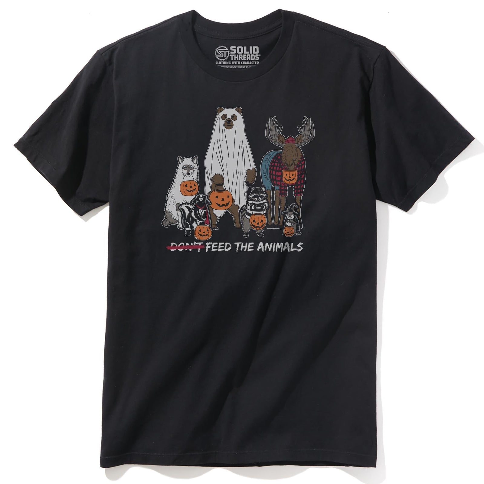 Feed The Animals Funny Staple T-shirt in Black - Front View