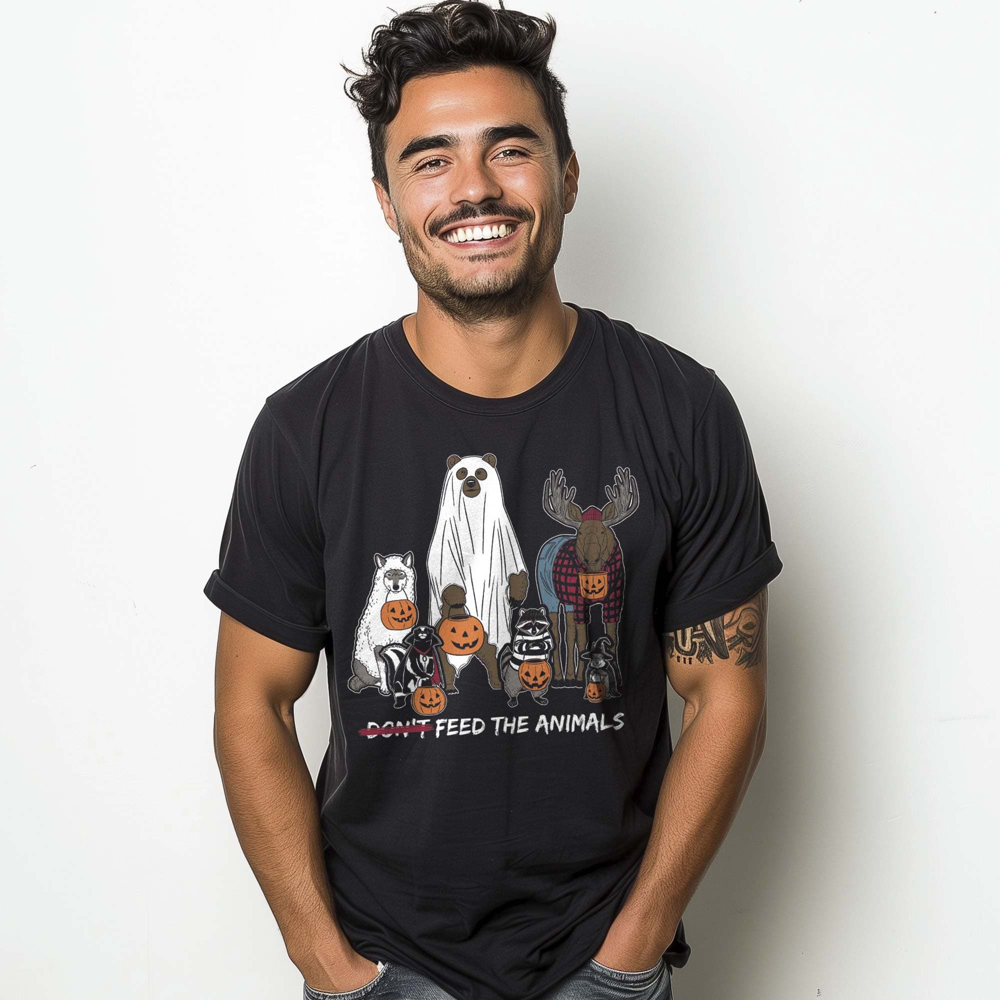 Feed The Animals Funny Graphic T-Shirt | Cool Cute Halloween  Tee | Solid Threads