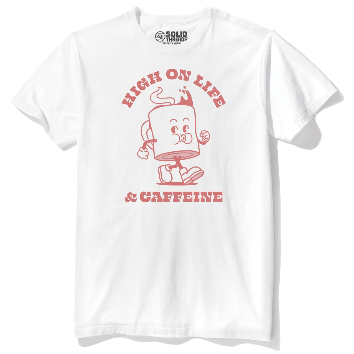 High On Life &amp; Caffeine Funny Staple T-shirt in White - Front View