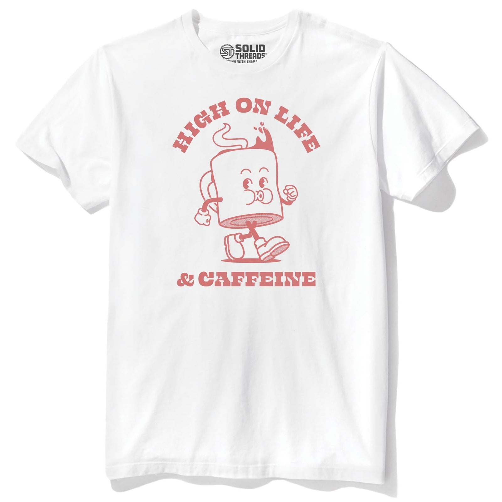 High On Life & Caffeine Funny Staple T-shirt in White - Front View