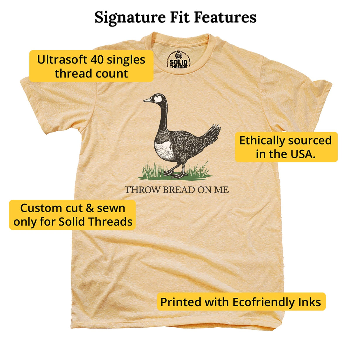 Throw Bread On Me Designer Signature T-shirt in Triblend Gold - Fit Attributes