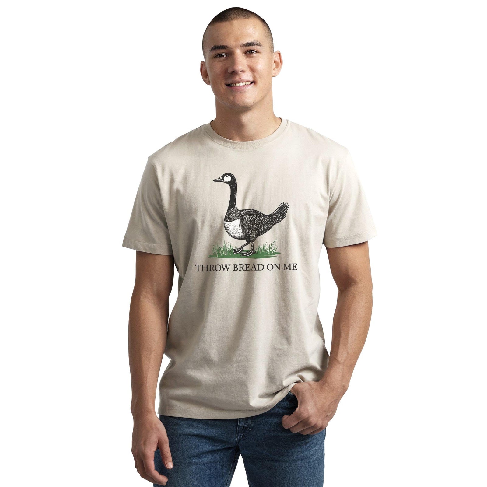 Throw Bread On Me Designer Staple T-shirt in Natural On Model - Front View