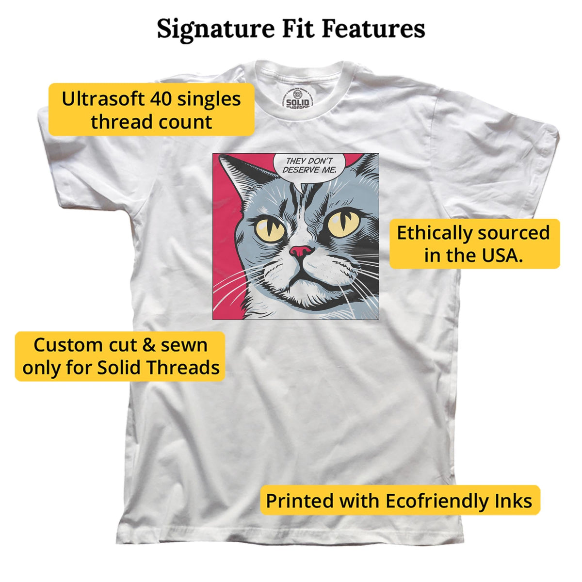 Narcissistic Cat Designer Signature T-shirt in White - Fit Attributes