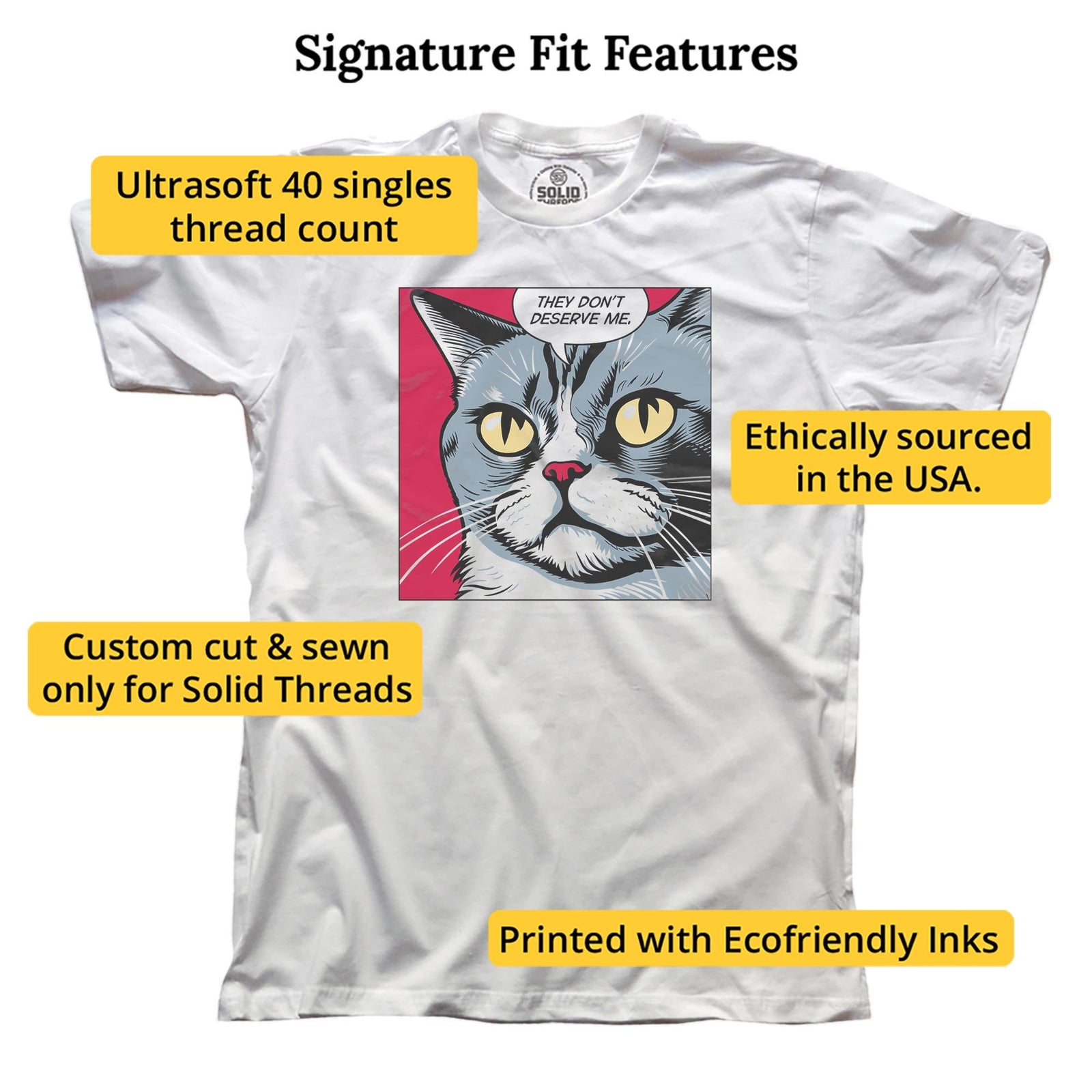 Narcissistic Cat Designer Signature T-shirt in White - Fit Attributes