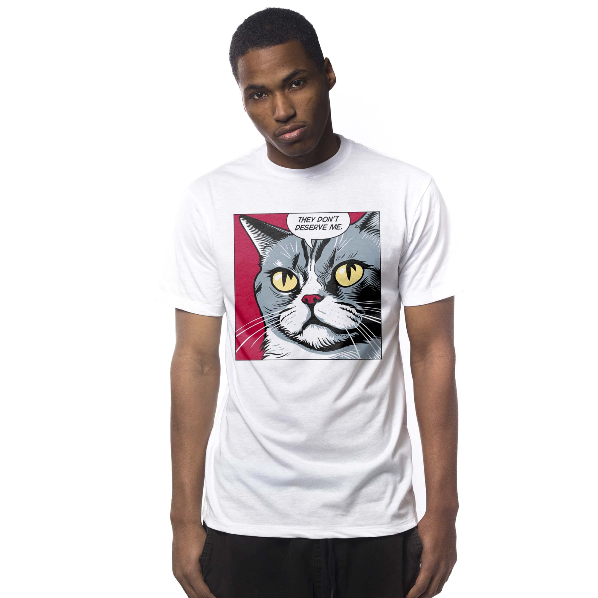 Men's Narcissistic Cat Designer Graphic T-Shirt | Funny Art Comic  Tee | Solid Threads