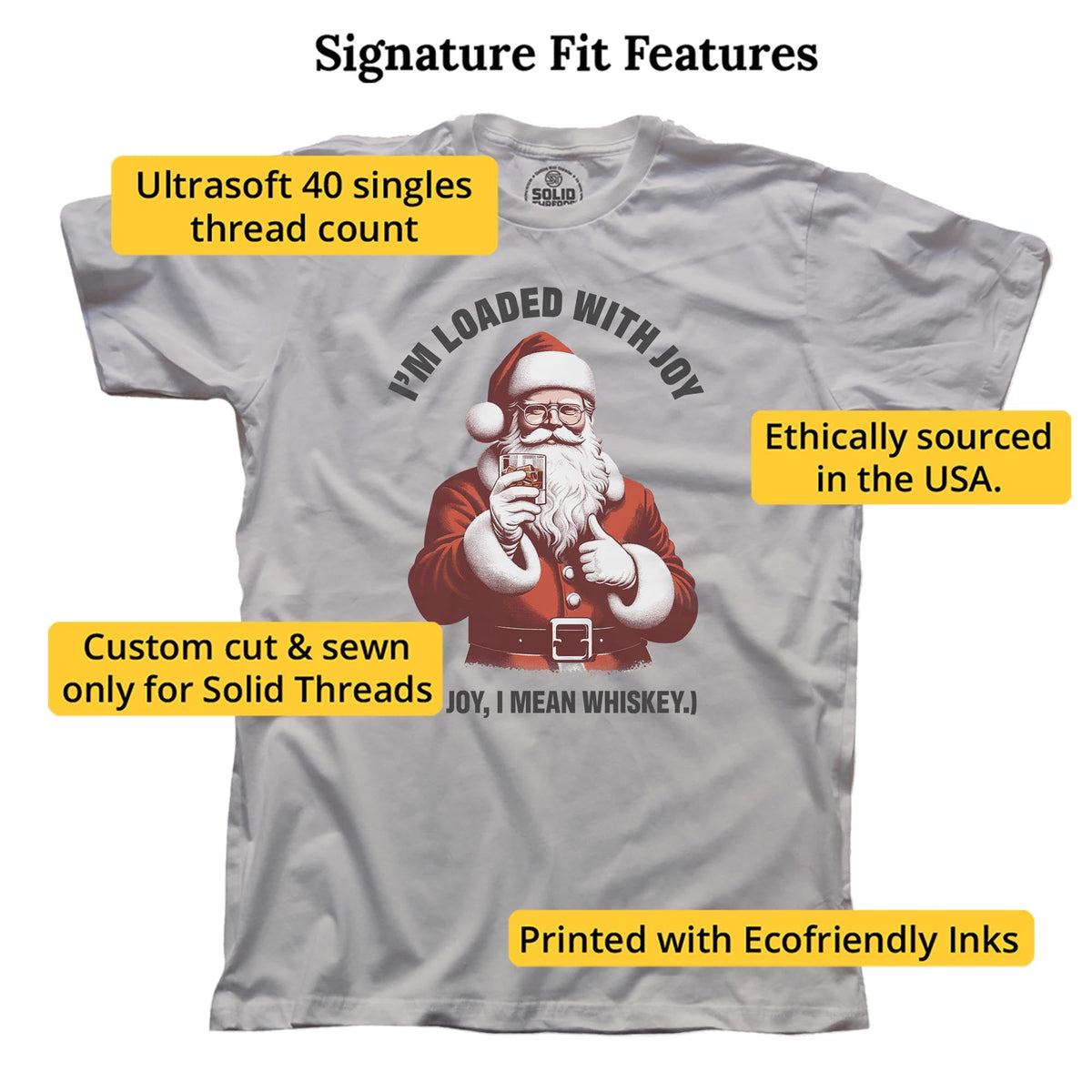 Loaded With Joy Funny Signature T-shirt in Silver - Fit Attributes