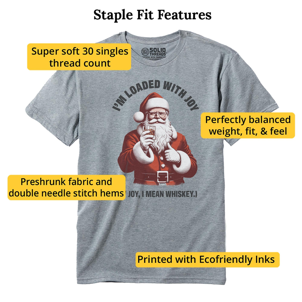 Loaded With Joy Funny Staple T-shirt in Ash Heather - Fit Attributes