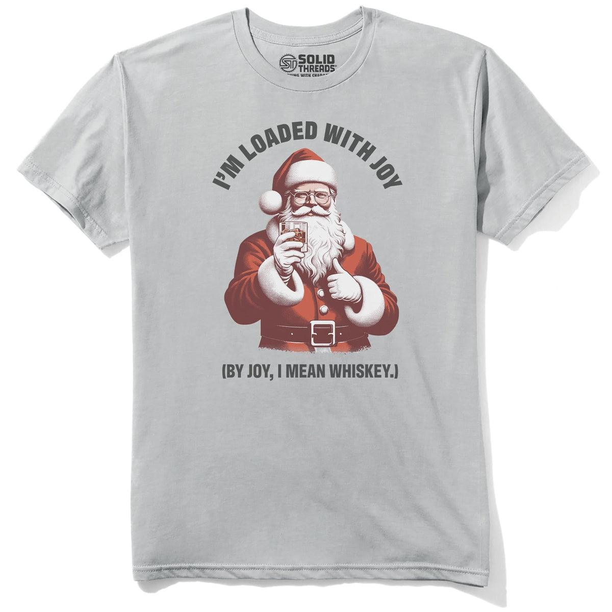Loaded With Joy Funny Staple T-shirt in Silver - Front View