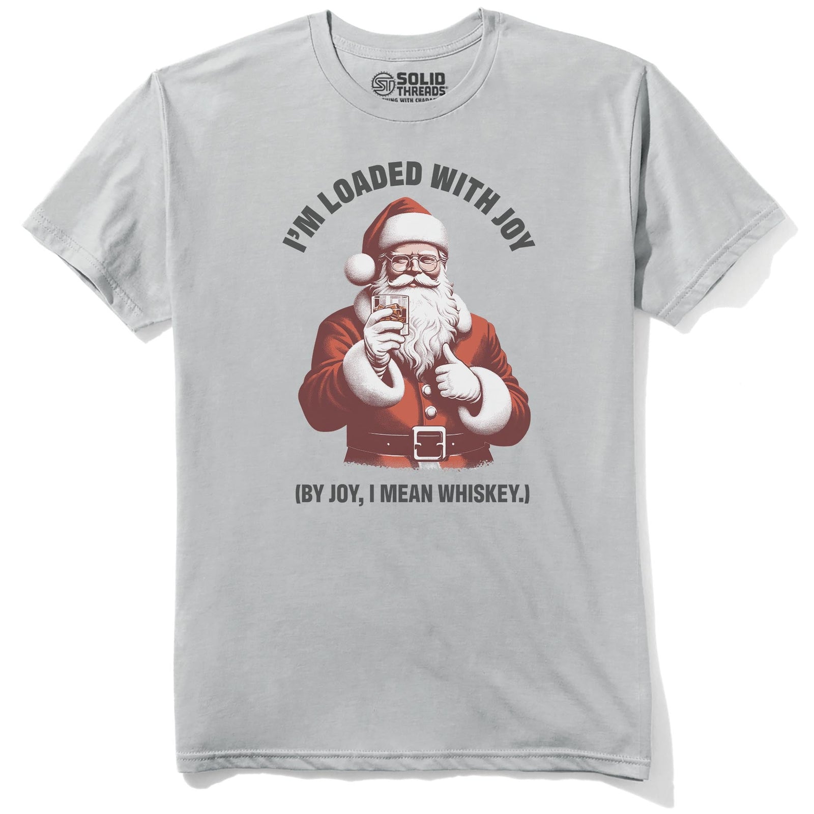 Loaded With Joy Funny Staple T-shirt in Silver - Front View