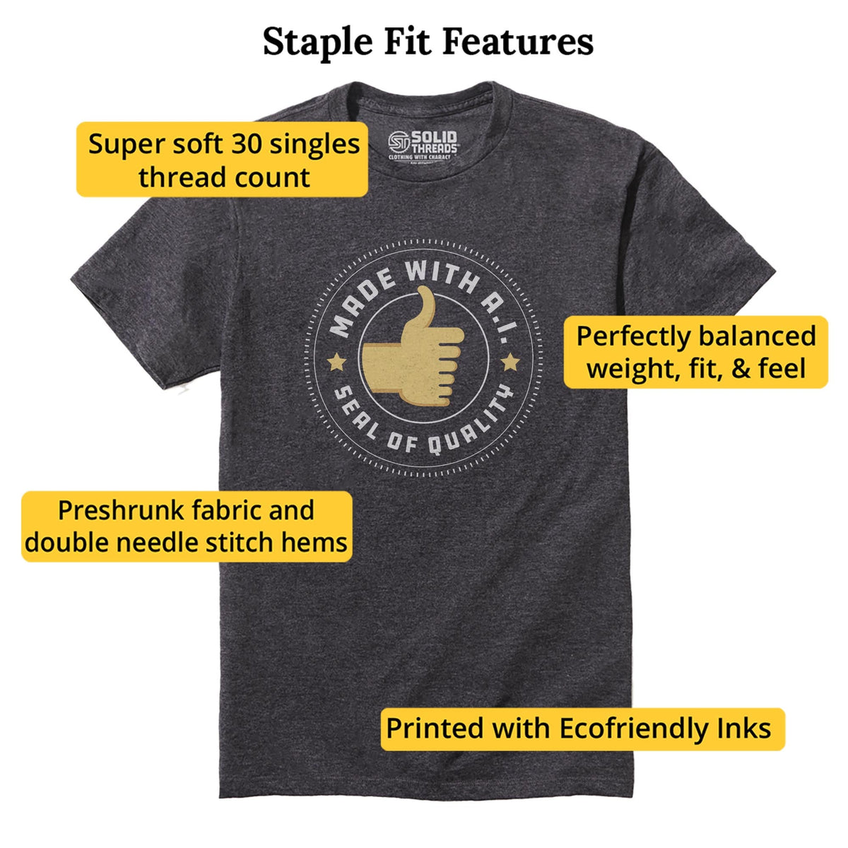 A.i. Seal Of Quality Designer Staple T-shirt in Charcoal Heather - Fit Attributes