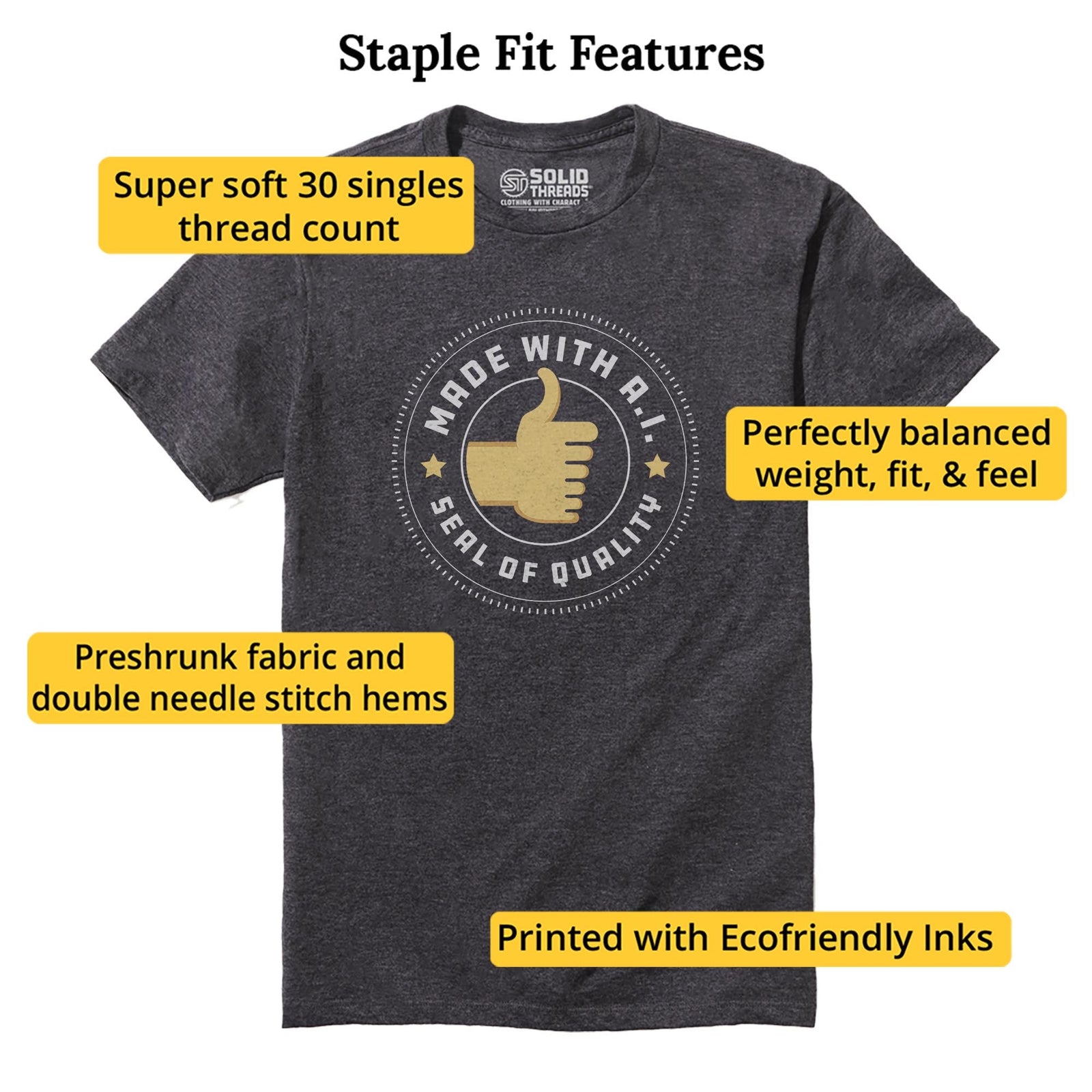 A.i. Seal Of Quality Designer Staple T-shirt in Charcoal Heather - Fit Attributes